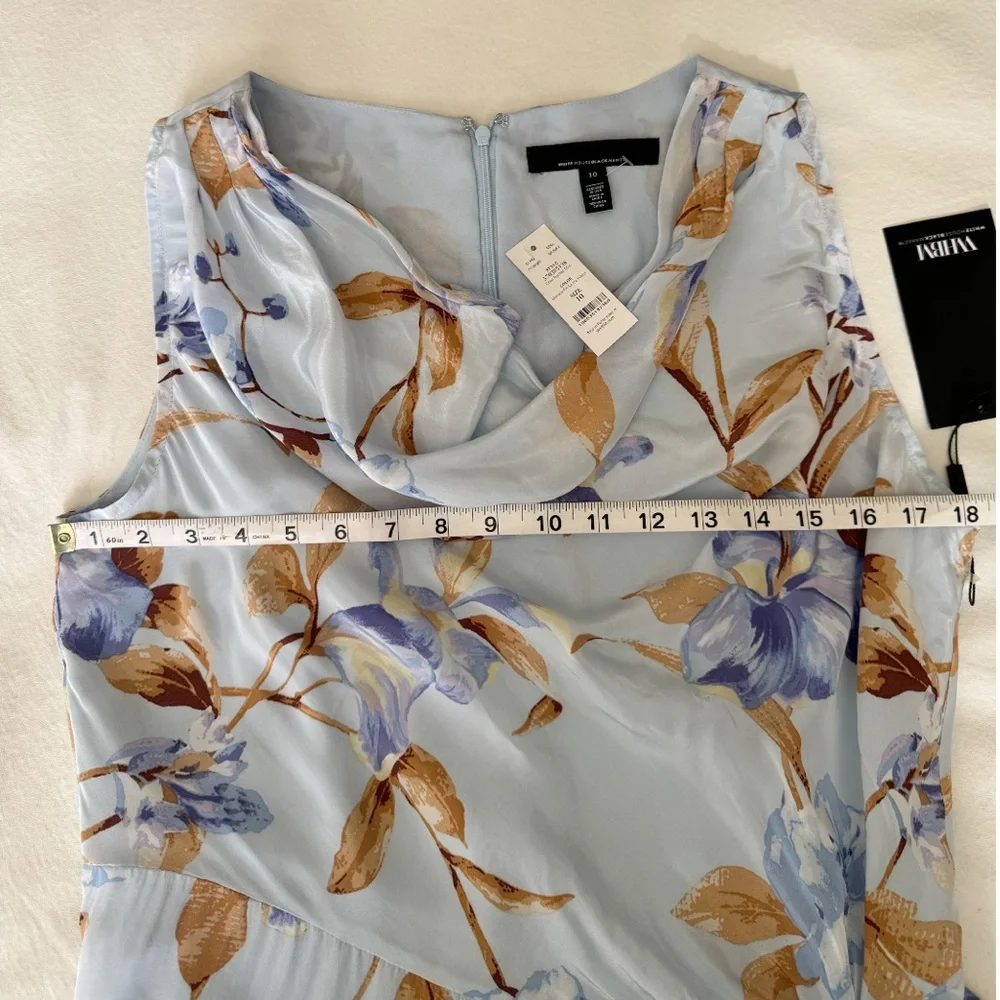 White House Black Market Cowl Neck Ruched Midi Floral Dress Size 10 Light Blue - Picture 10 of 14